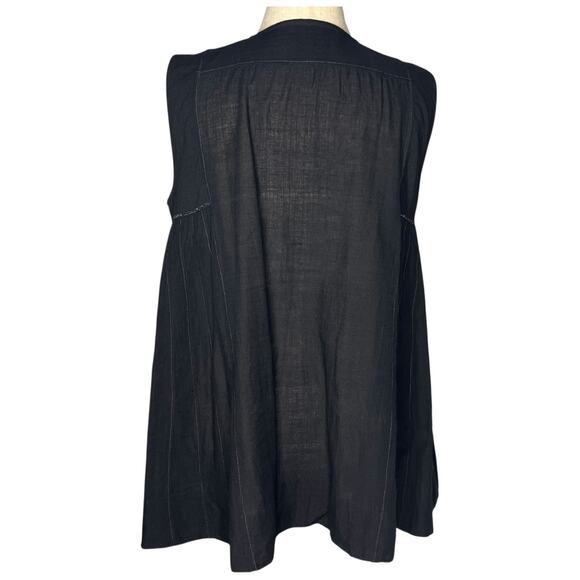 Injiri Tunic 42 US XL Black Cotton Sleeveless Button Henley Trapeze Boho India - Picture 3 of 11